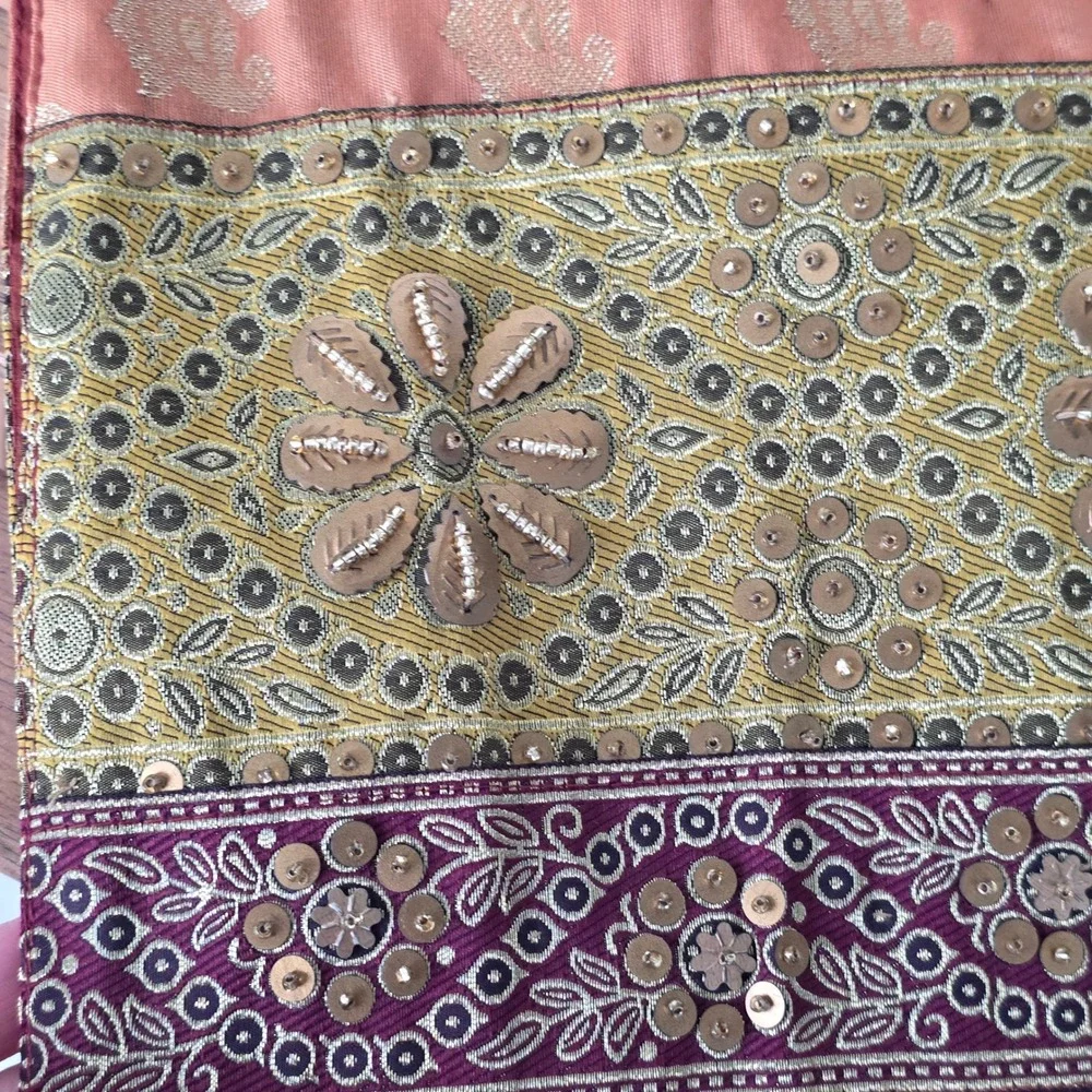 Pier 1 Imports Table Runner 13x72 Beaded Sequin Metallic Boho Terracotta Gold